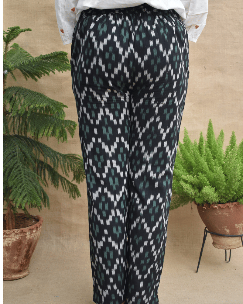 Black Ikat cotton pants with two pockets