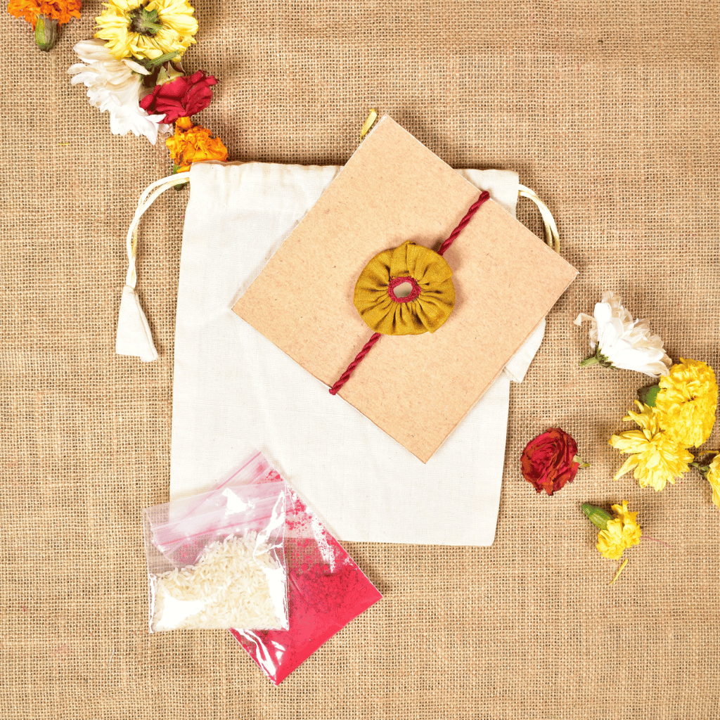 Yellow Flower Embroidery Handloom Rakhi