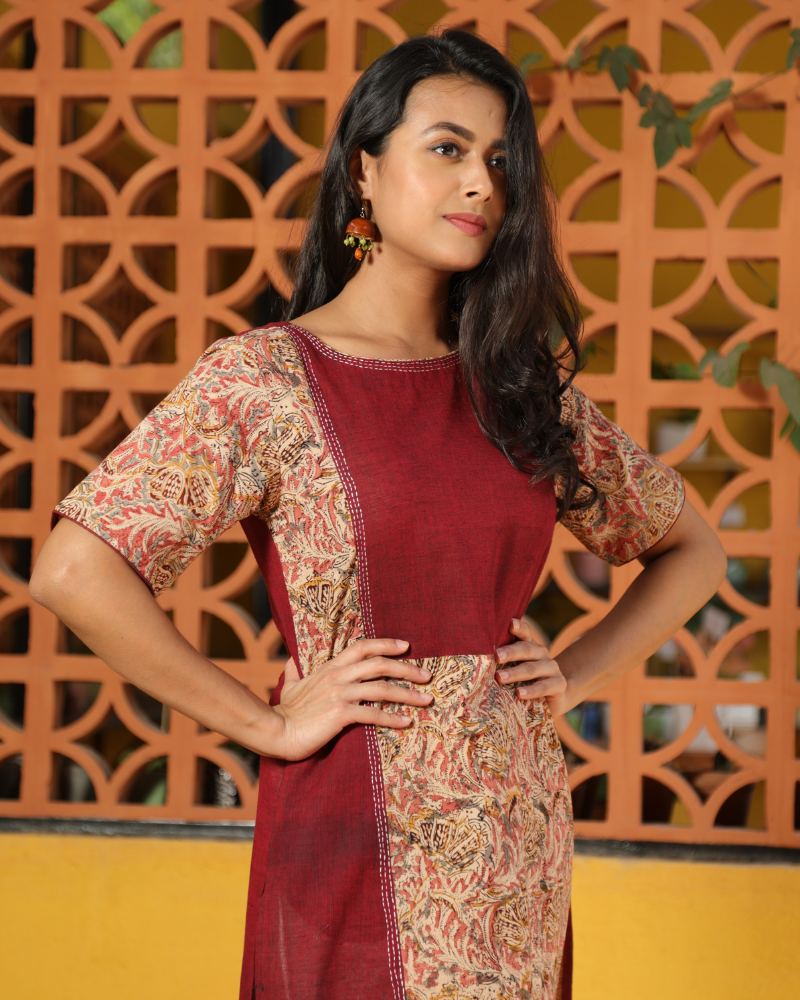Maroon kalamkari kurta side view