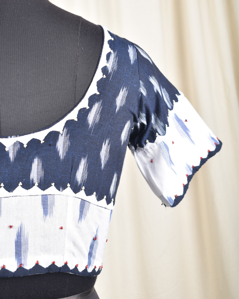 Blue ikat embroidered blouse - sleeve