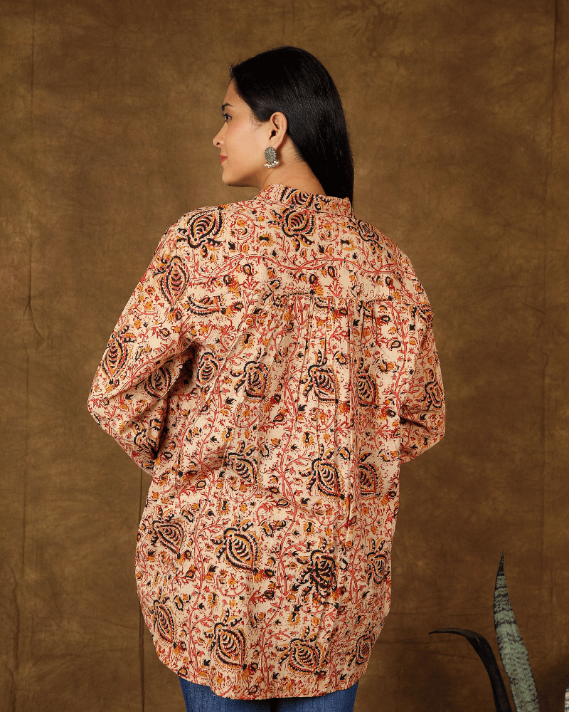 Stylish Women’s Rust Kalamkari Cotton Shirt - back