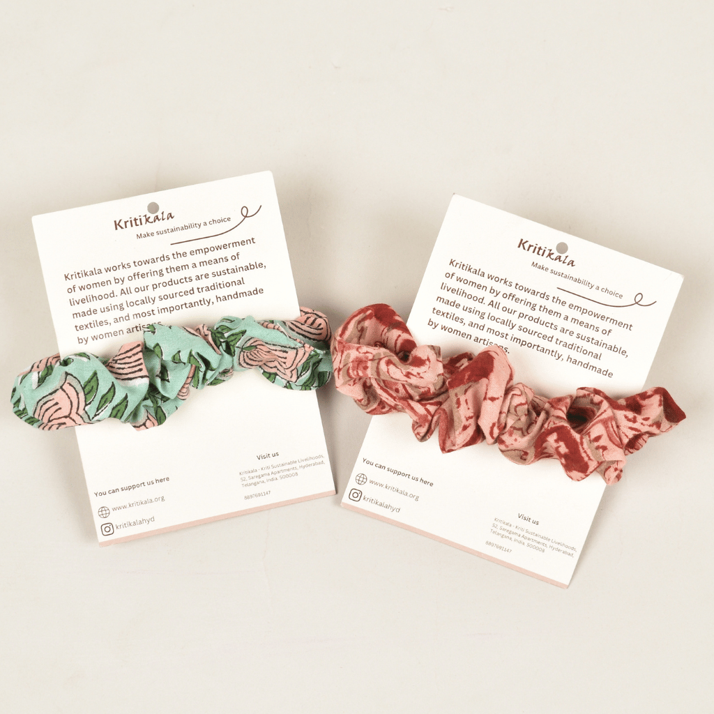 Green & Pink Kalamkari Scrunchies