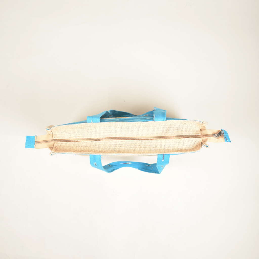 Classic Jute Bag With a Sky Blue ikat Design