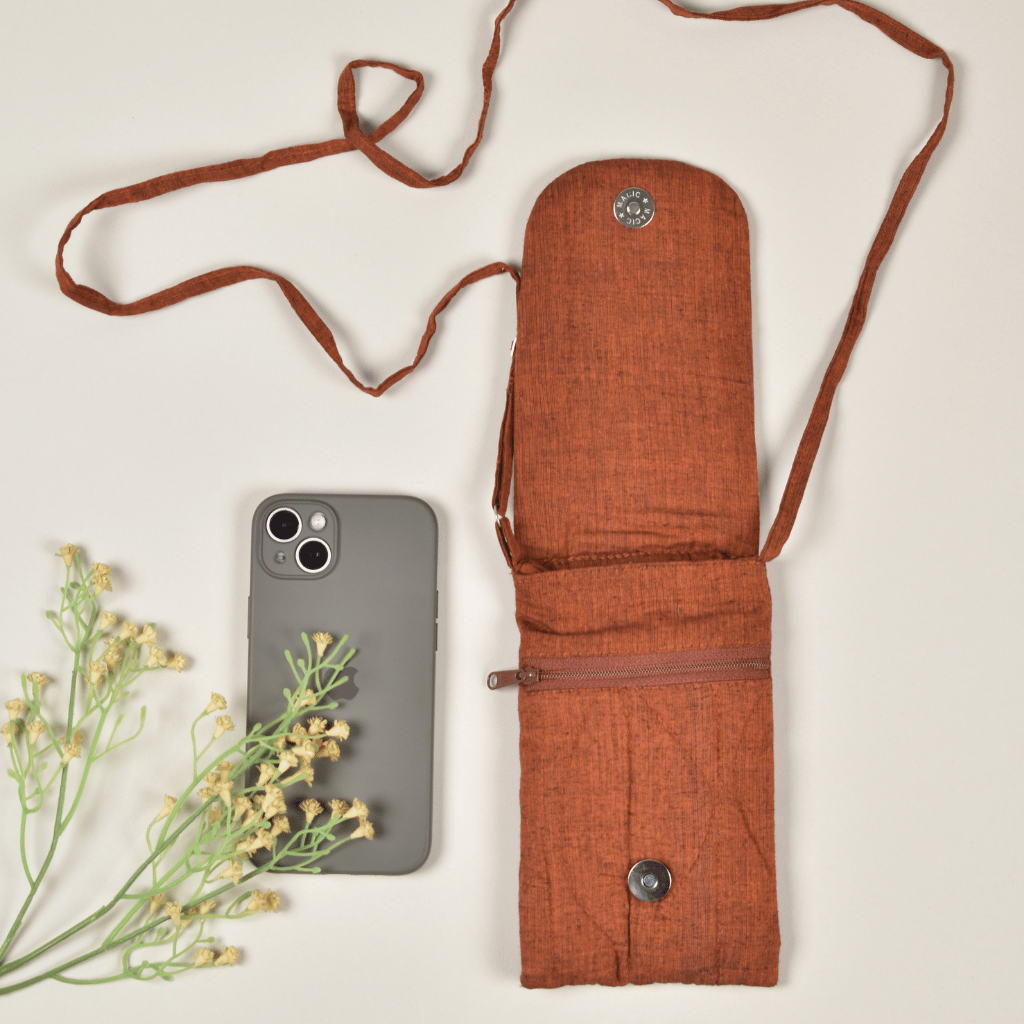 Cell phone pouch in brown cotton