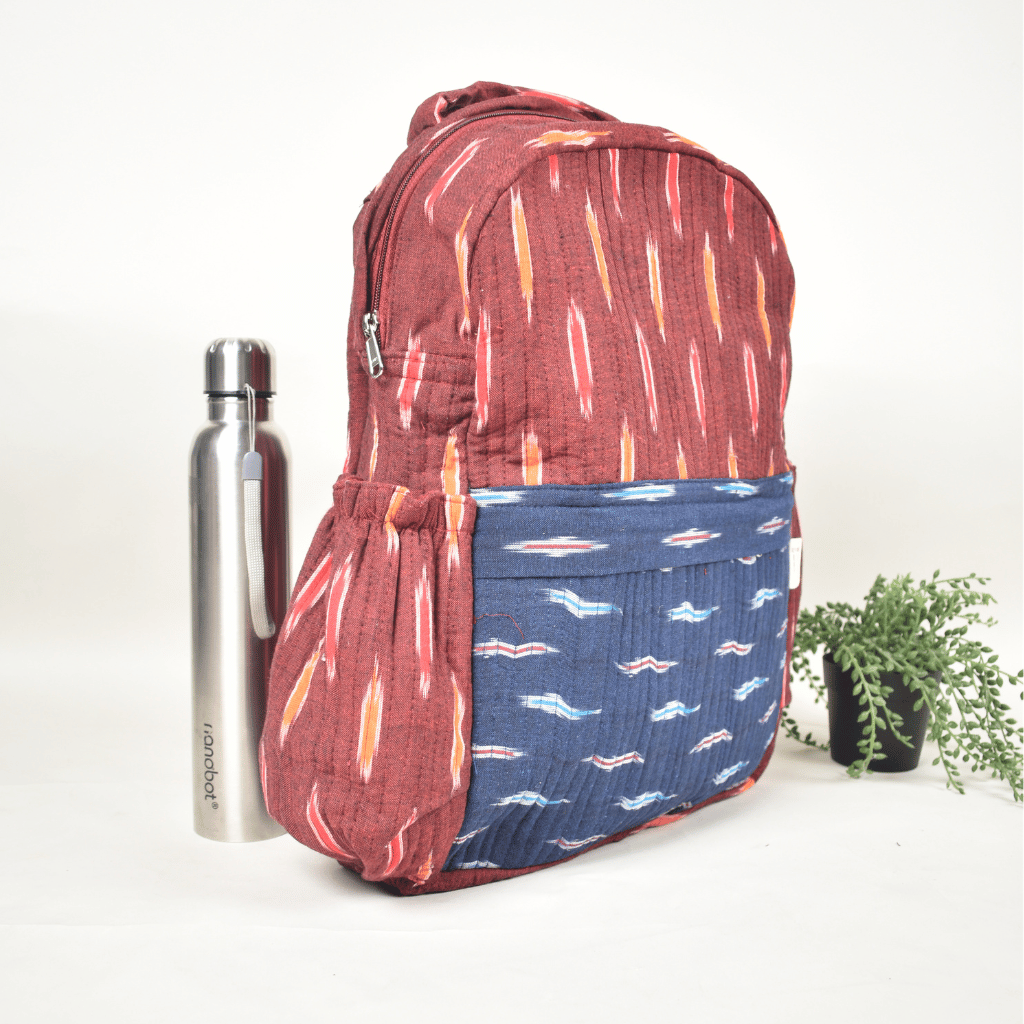 Maroon & Blue Ikat backpack laptop bag