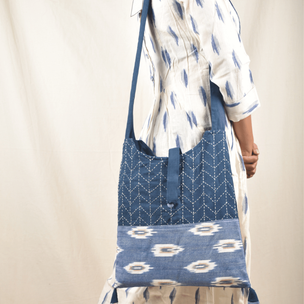 Blue ikat embroidery sling bag - sling