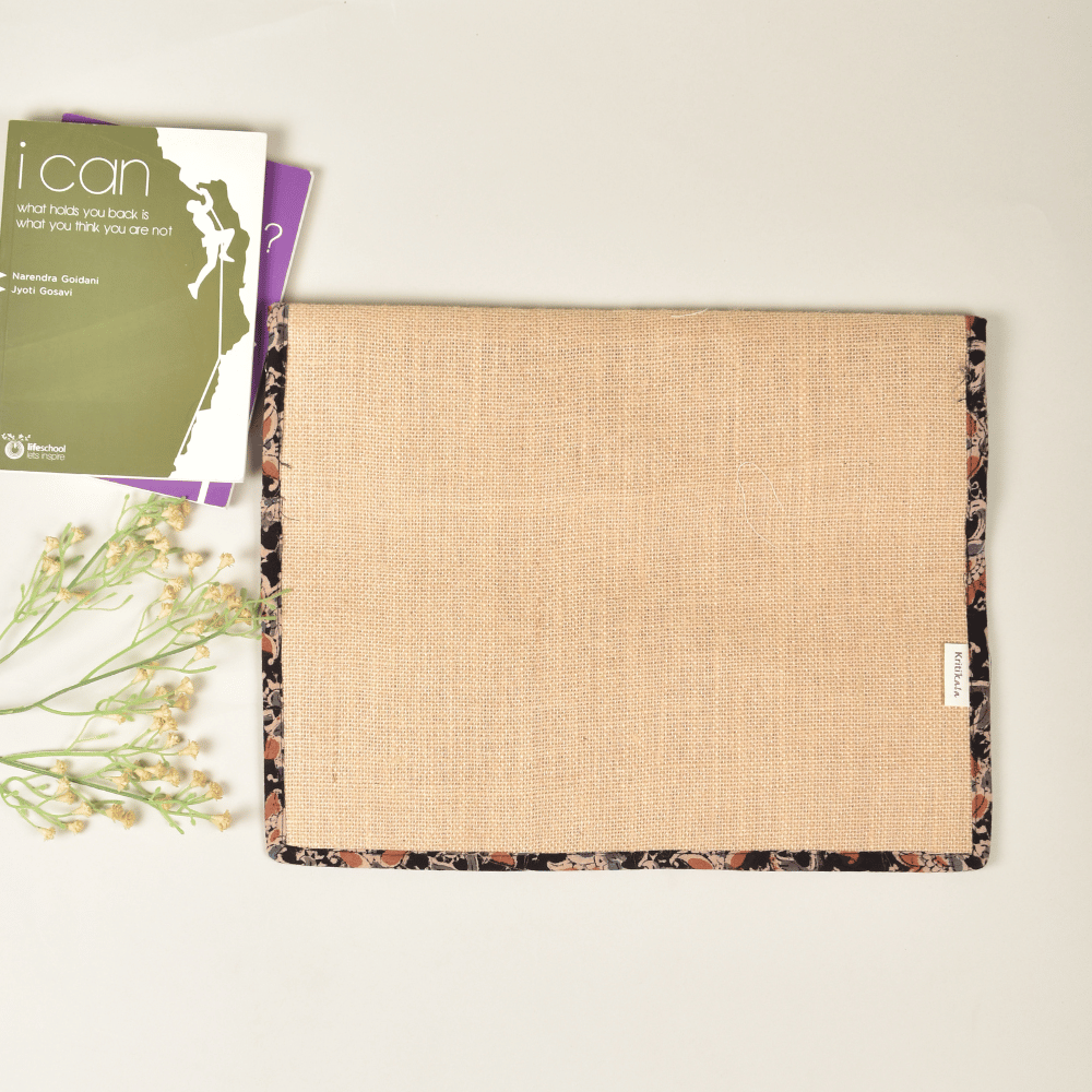 Jute slip folder with Black kalamkari borders