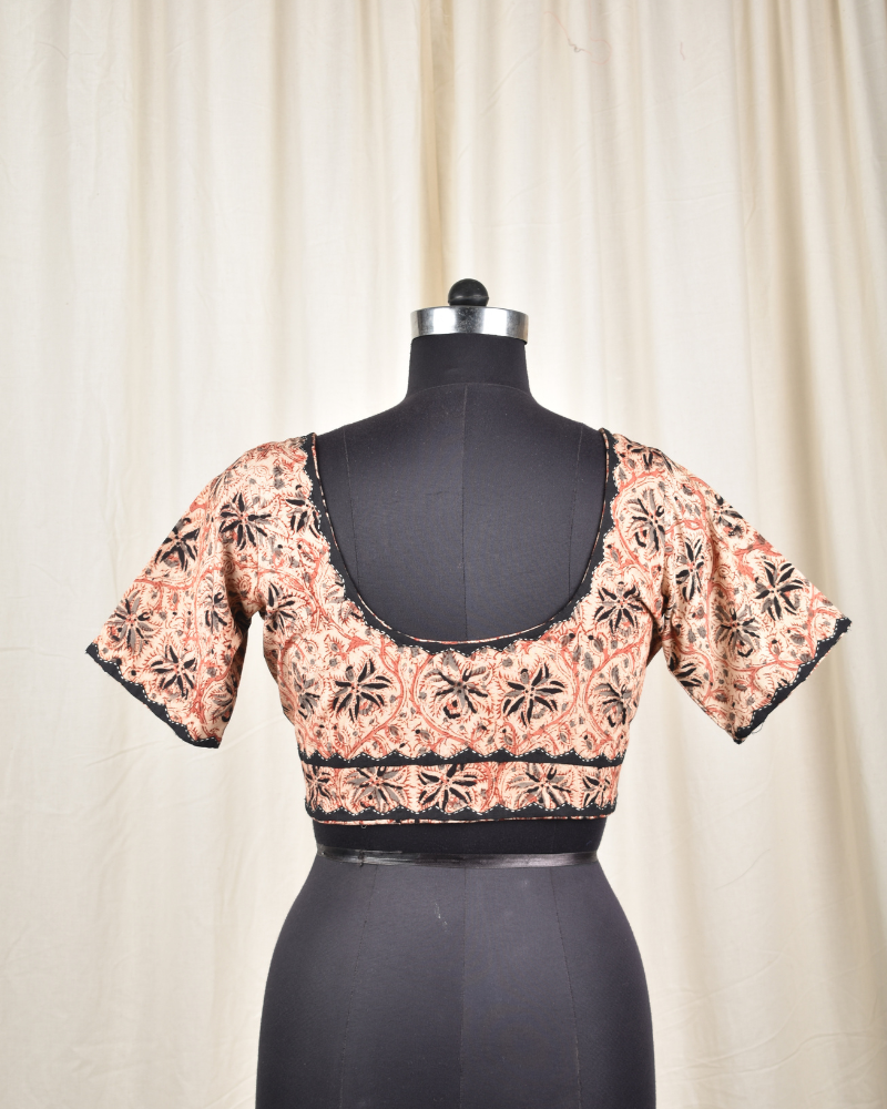 Brown kalamkari embroidered blouse - back