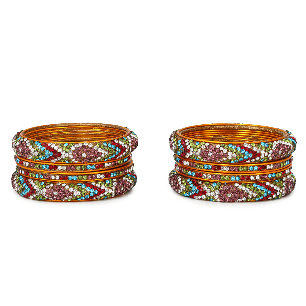 Set of eight bangles in gold & white tones - Hyderabad