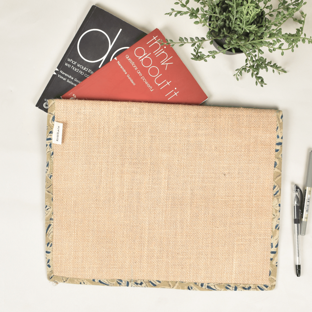 Jute slip folder with yellow kalamkari borders - back