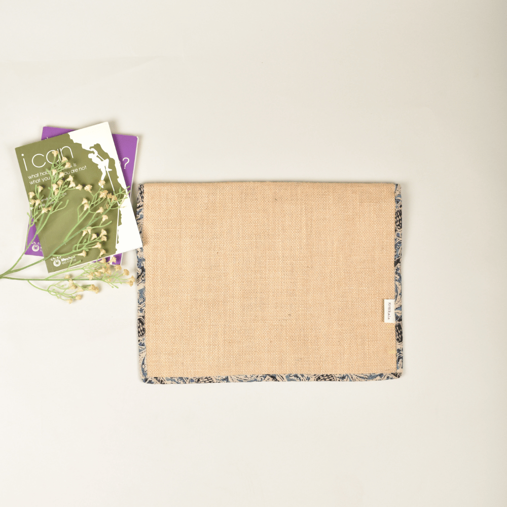 Jute slip folder with Blue kalamkari borders
