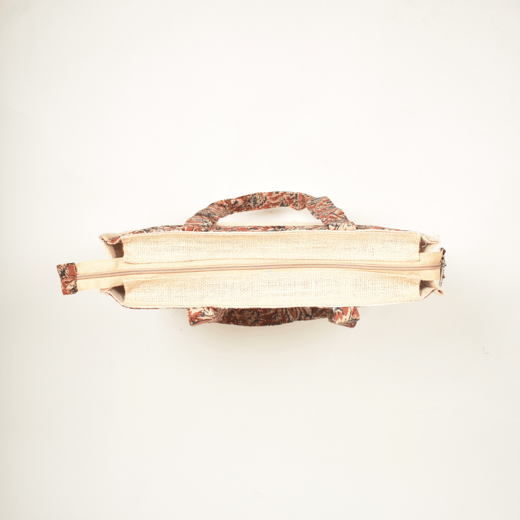 Classic Jute Bag With a Red Kalamkari Design