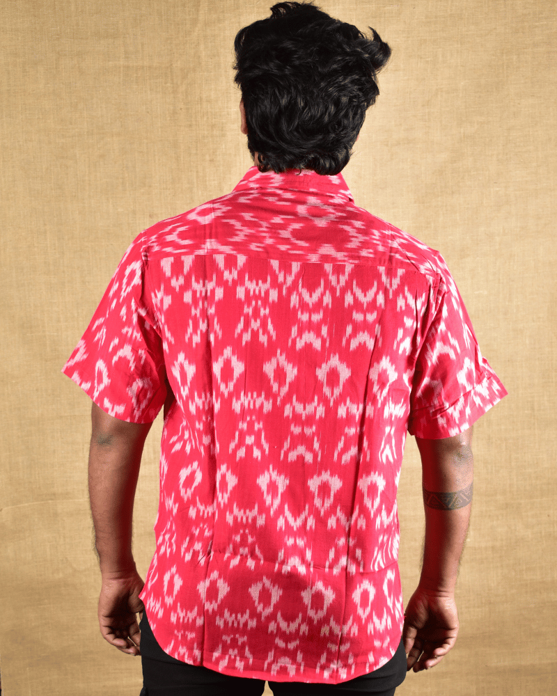 Red Casual Men's Shirt In Ikat cotton - back
