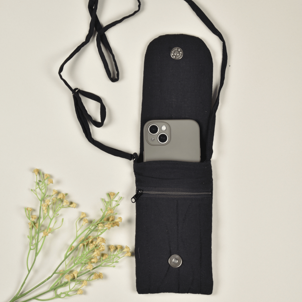 Cell Phone Pouch in Black Cotton