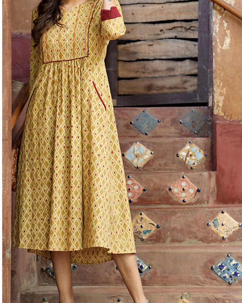 Mustard yellow kalamkari dress
