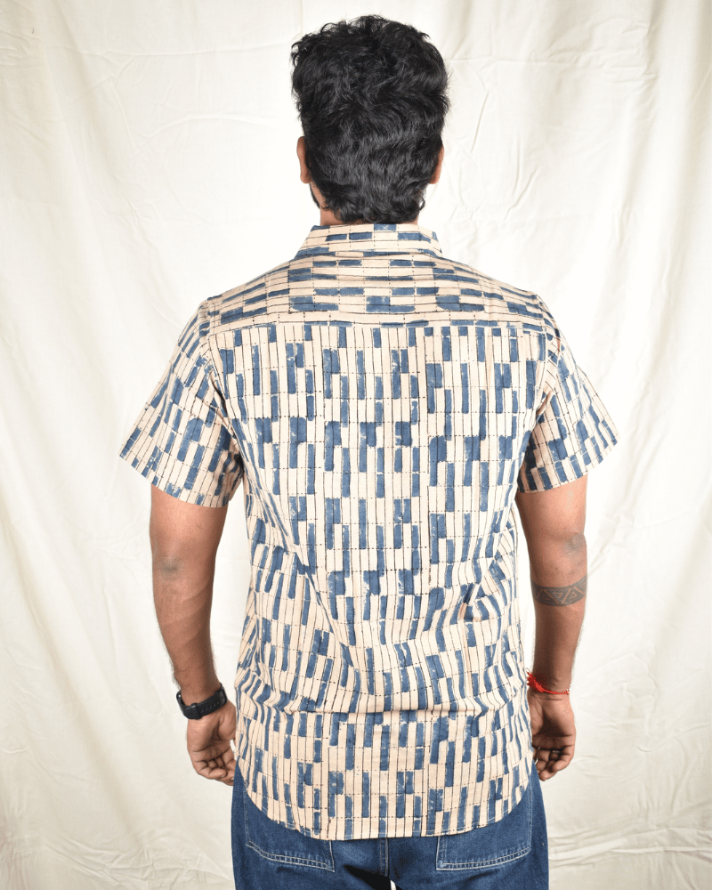 Blue kalamkari men's shirt - back