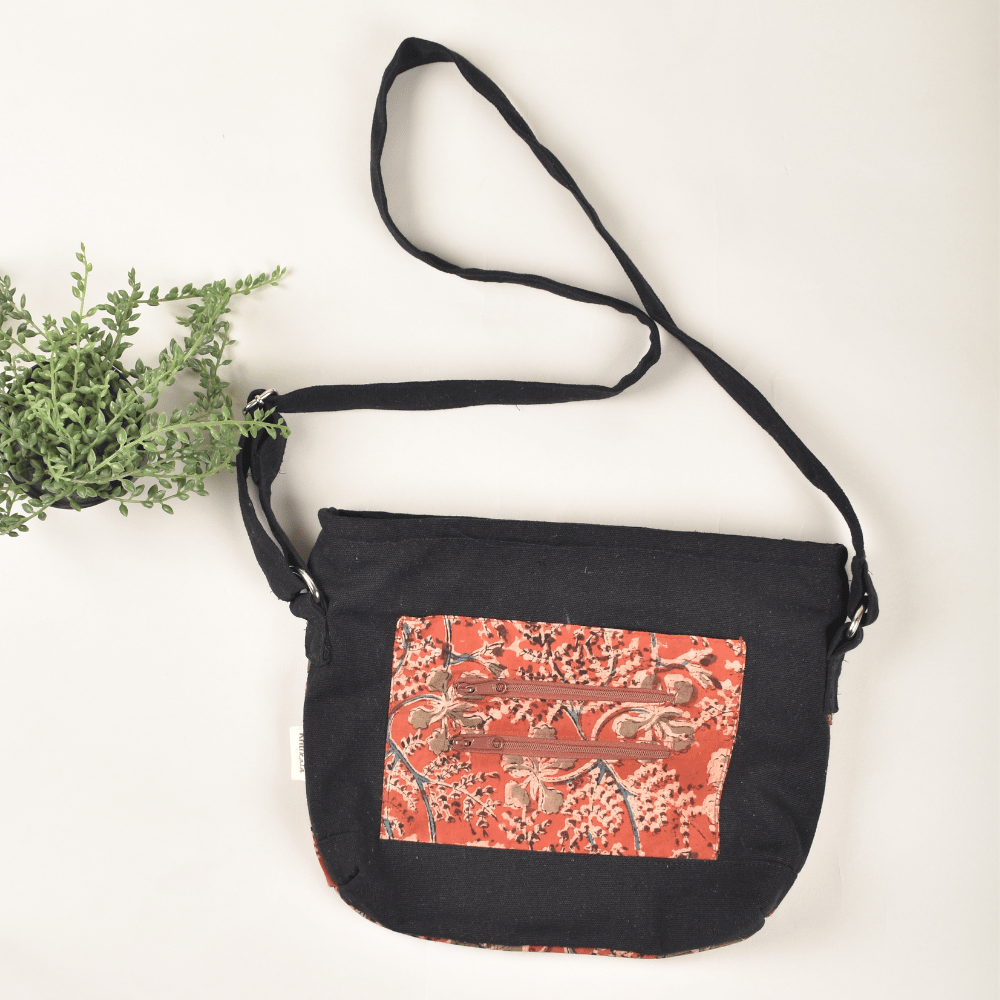 kalamkari multi pocket sling bag - pockets