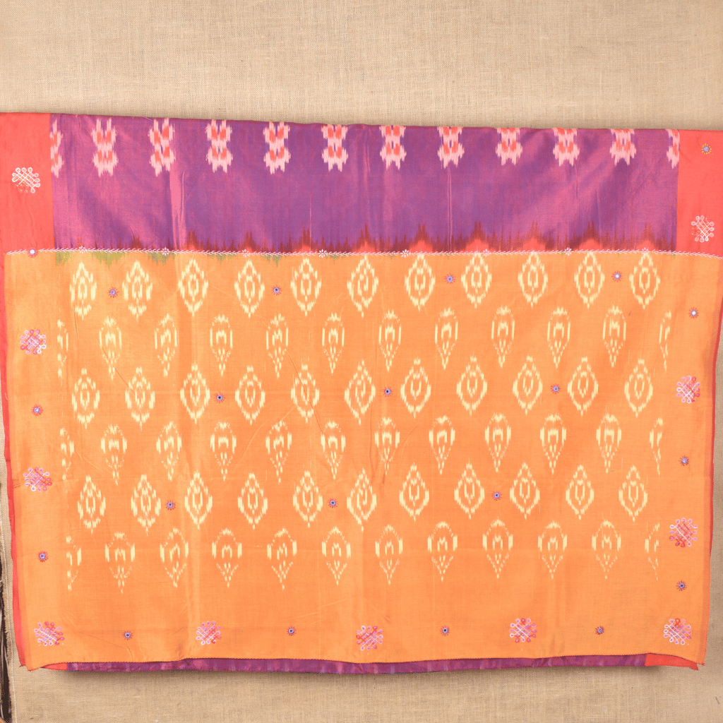 Purple ikat saree with hand embroidery