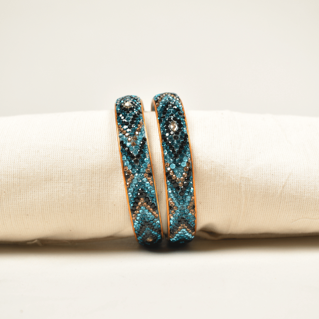 Black & Blue 5 line stoned lac bangles - Traditional