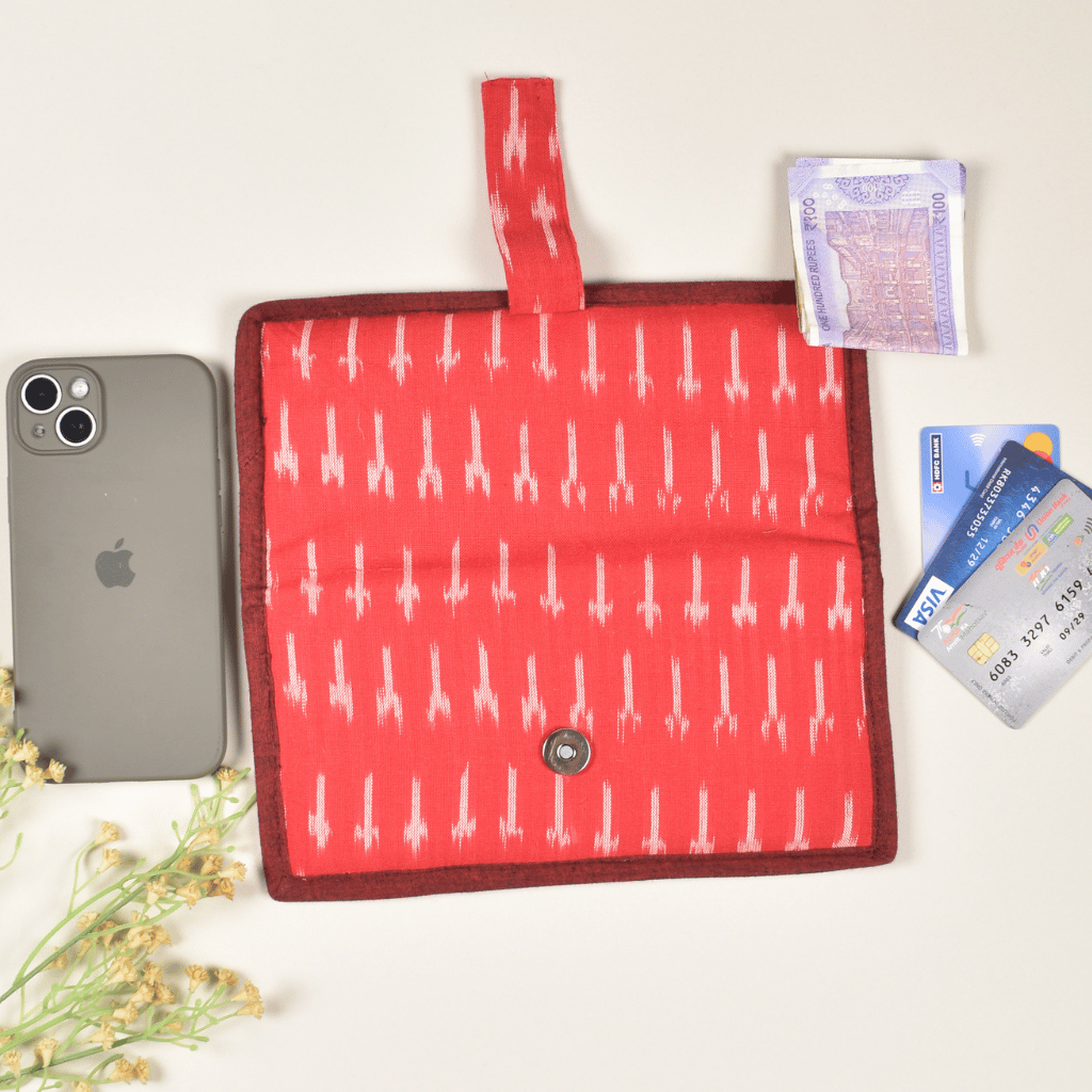 Red Ikat and jute ladies wallet