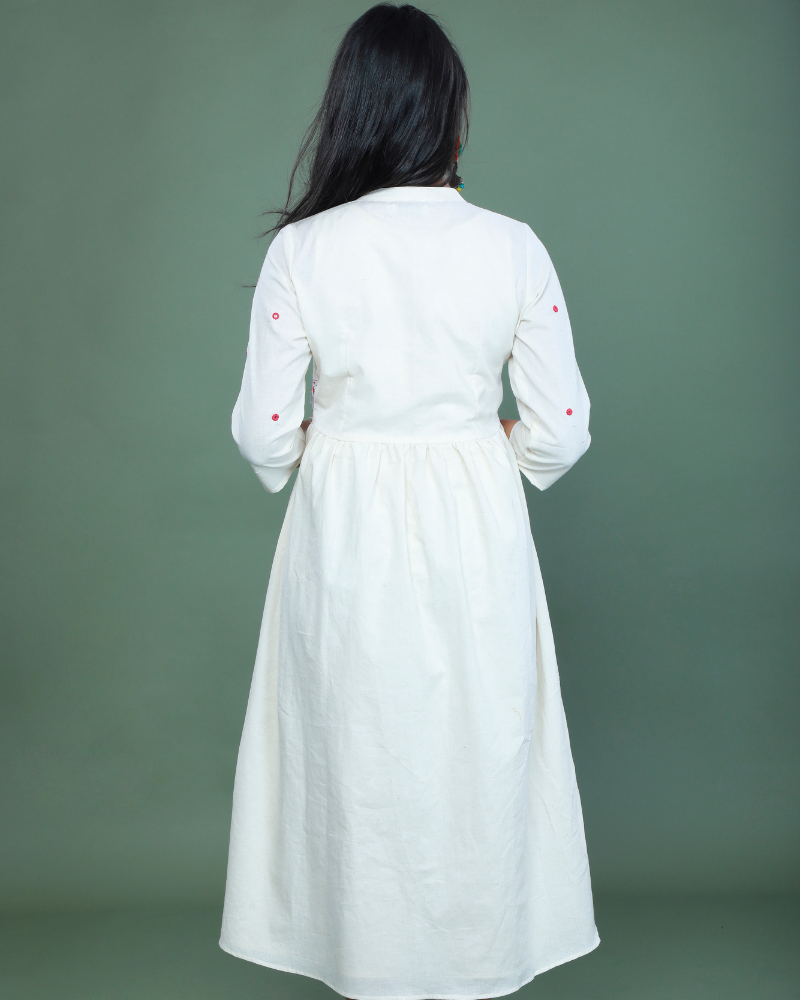 Applique work long jacket Dress back view
