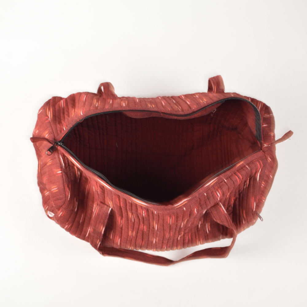 Maroon ikat duffle bag - inside
