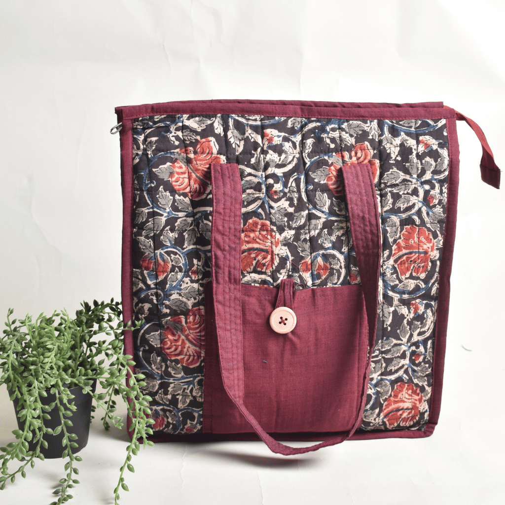Red kalamkari tote bag - front