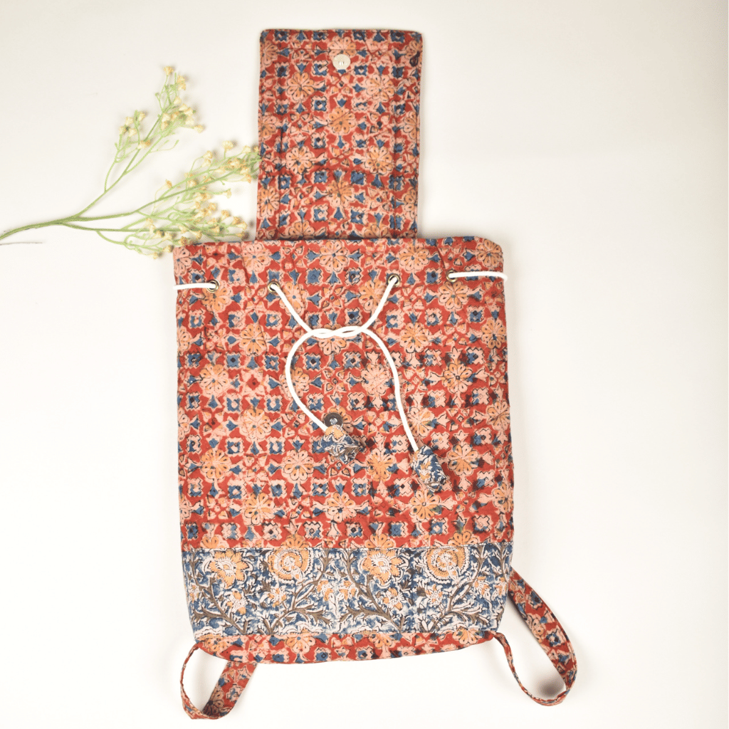 Red Kalamkari Backpack - drawstring