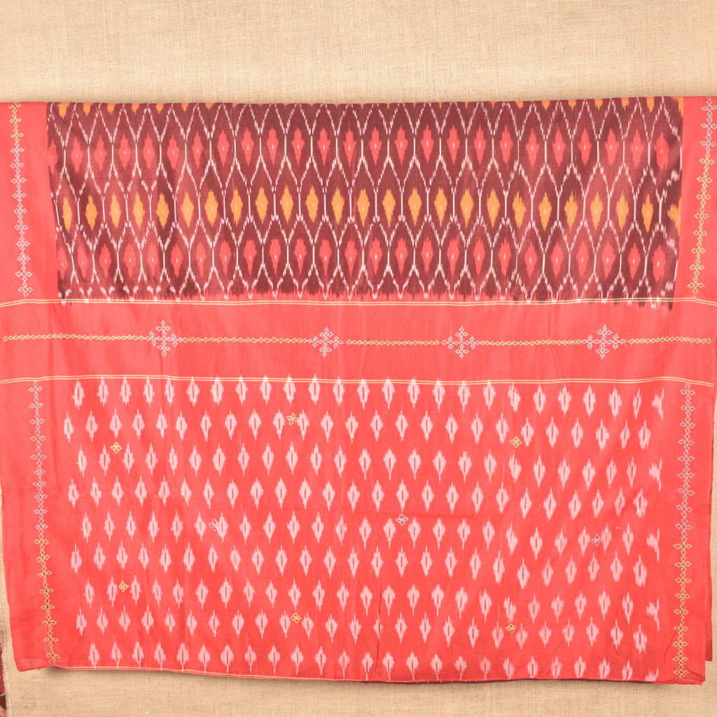 Maroon ikat saree with hand embroidery