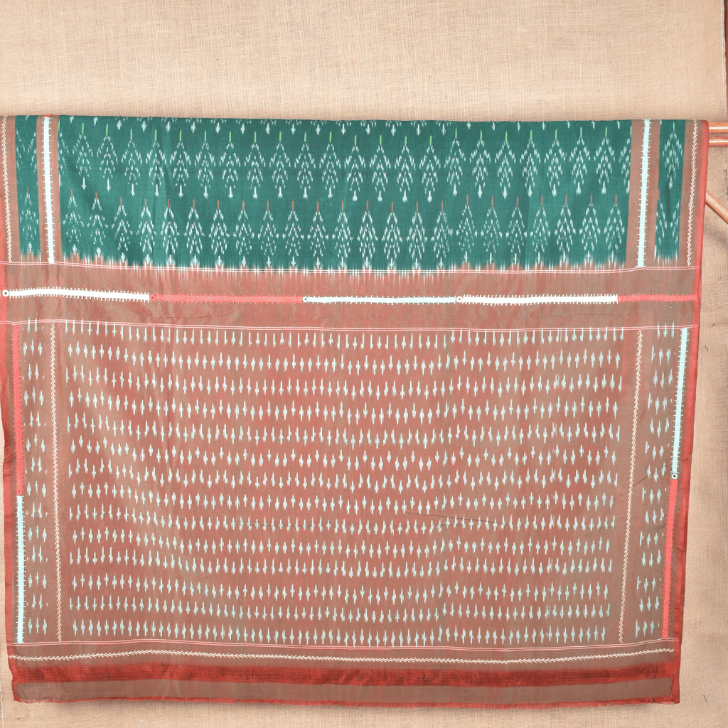 Green ikat saree with hand embroidery