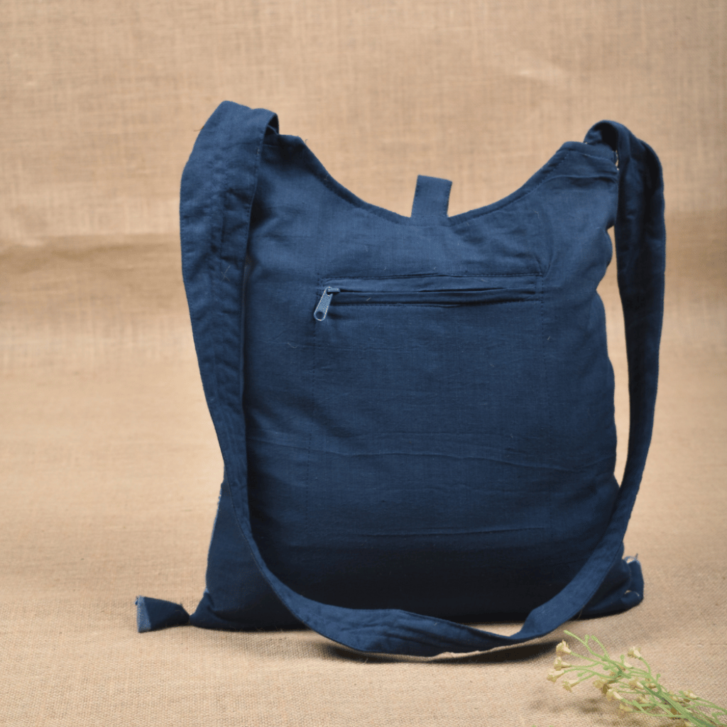 Blue ikat embroidery sling bag - back