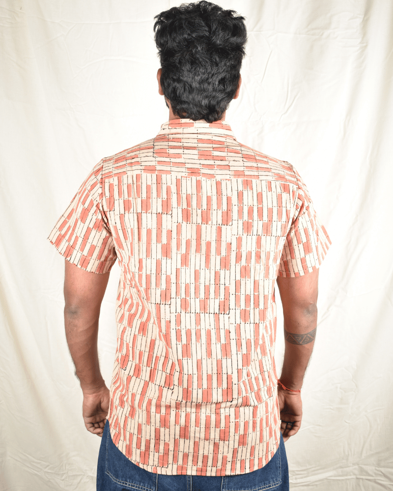 Blue kalamkari men's shirt - back