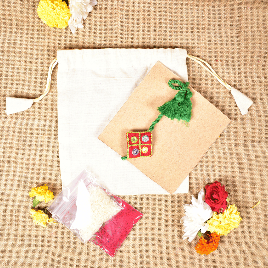 Red Embroidery Handloom Rakhi