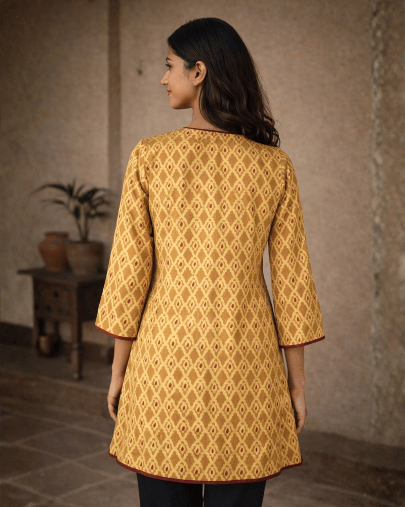 Yellow Kalamkari Short Tunic - Back