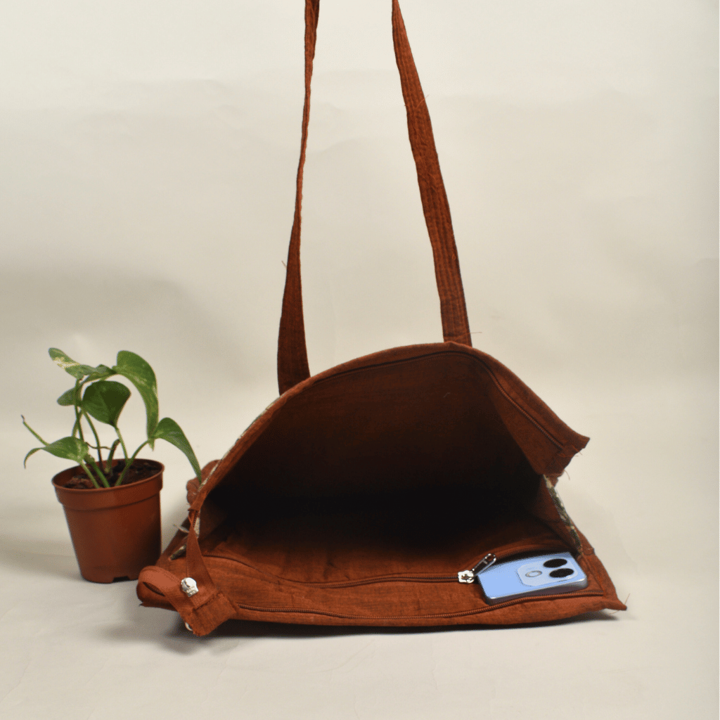 Green Kalamkari Quilted Tote Bag - inside