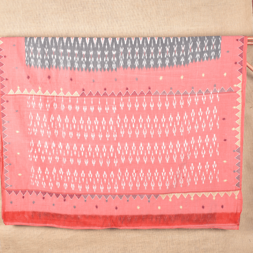Grey ikat saree with hand embroidery