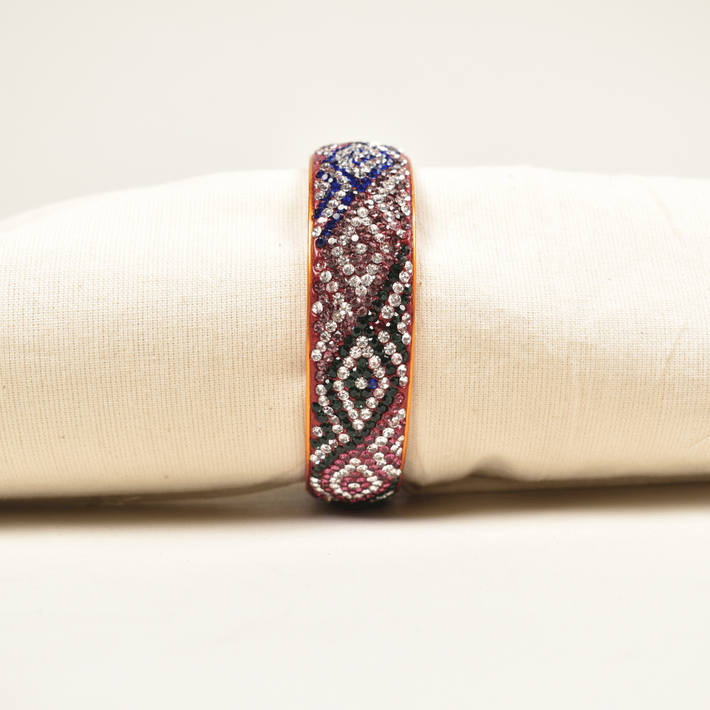 Blue & pink 9 line stoned lac bangle - traditional