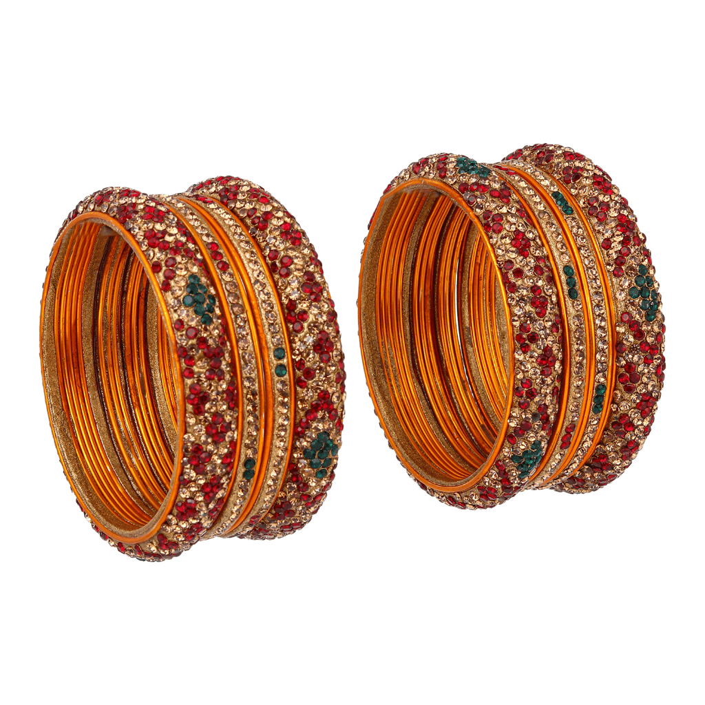 Set Of Eight Bangles in Maroon & White Tones