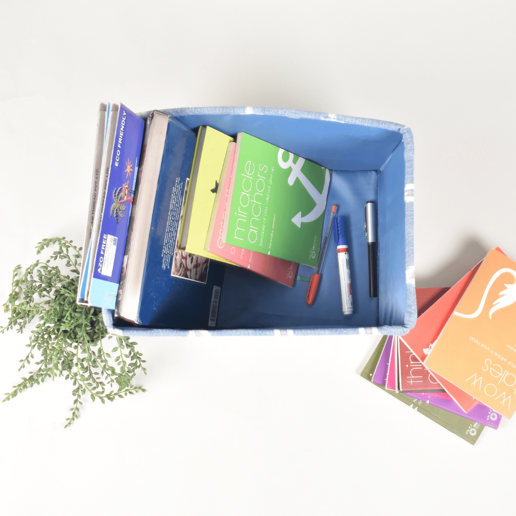 Blue Ikat Foldable Stationery Organiser - inside