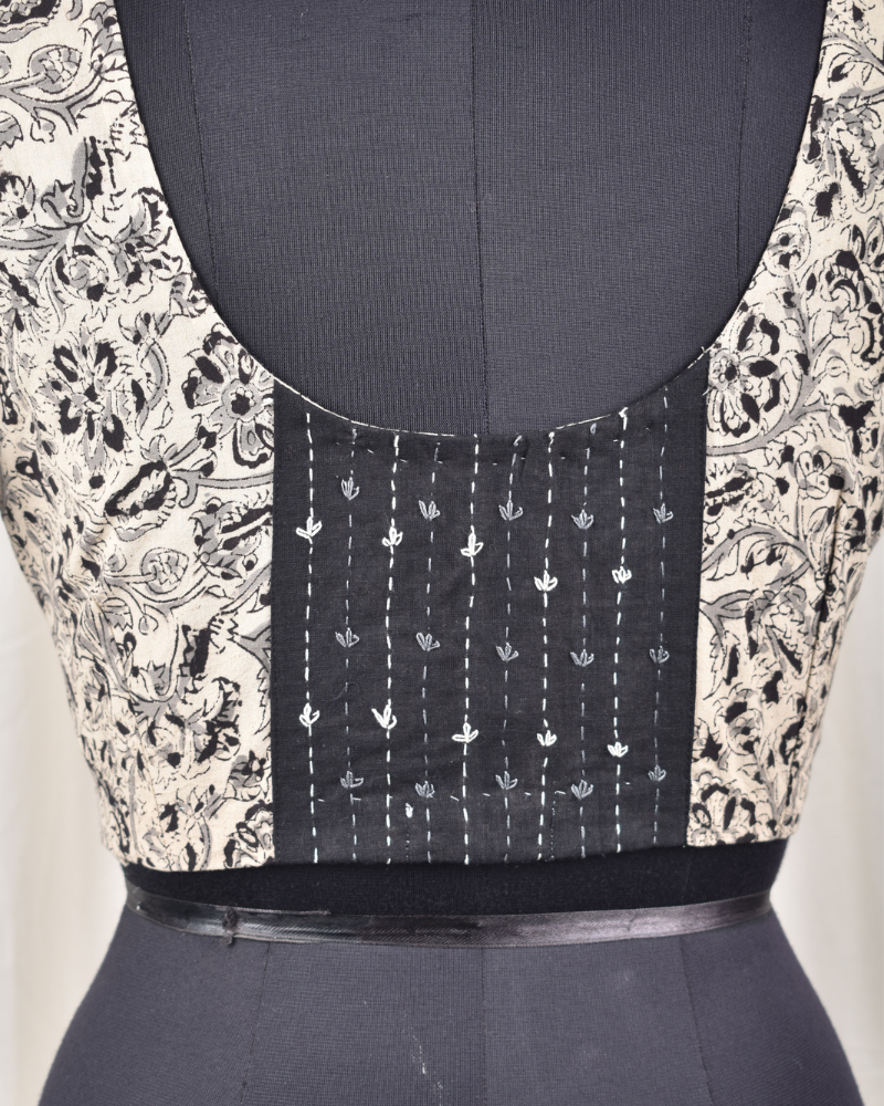 Black kalamkari embroidered blouse