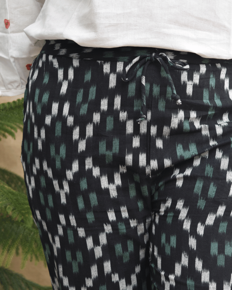 Black Ikat cotton pants with two pockets