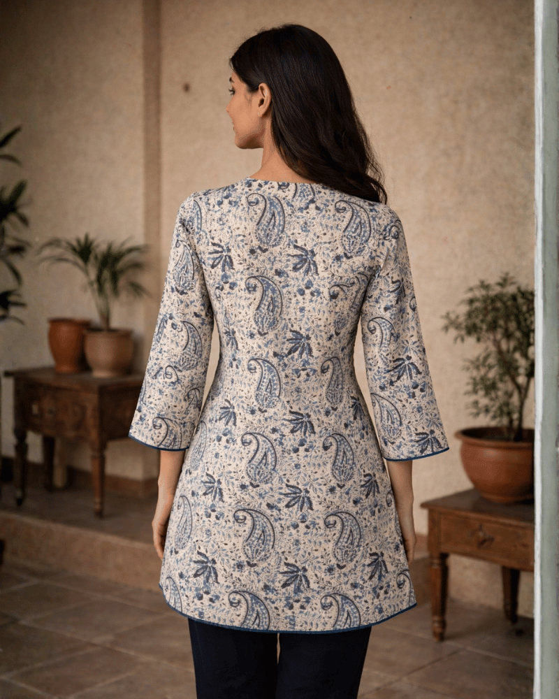 Blue Kalamkari Short Tunic - back