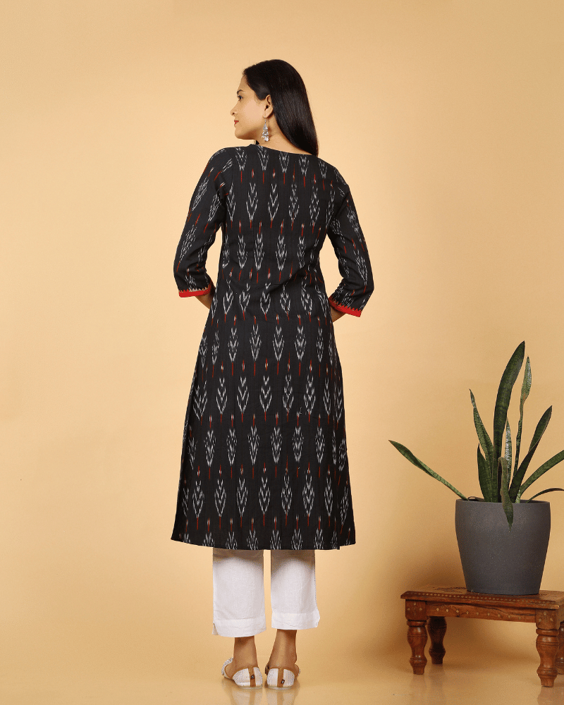 Black Triangle Embroidery Ikat Kurta - back