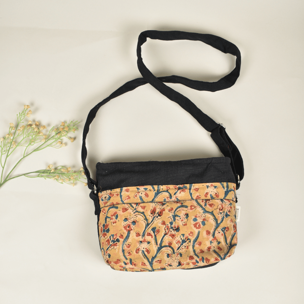 Yellow Multi pocket canvas sling bag - back