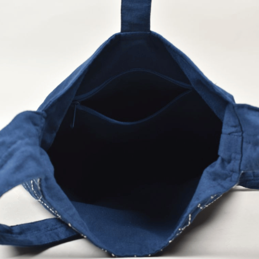 Blue ikat embroidery sling bag - inside