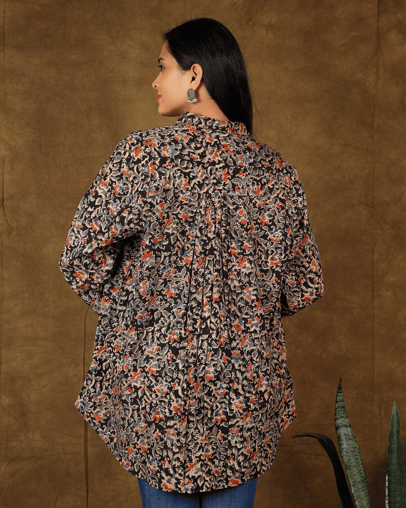 Stylish Women’s Black Kalamkari Cotton Shirt - back