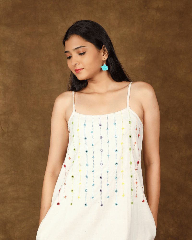 Spaghetti strap white summer dress - Handloom