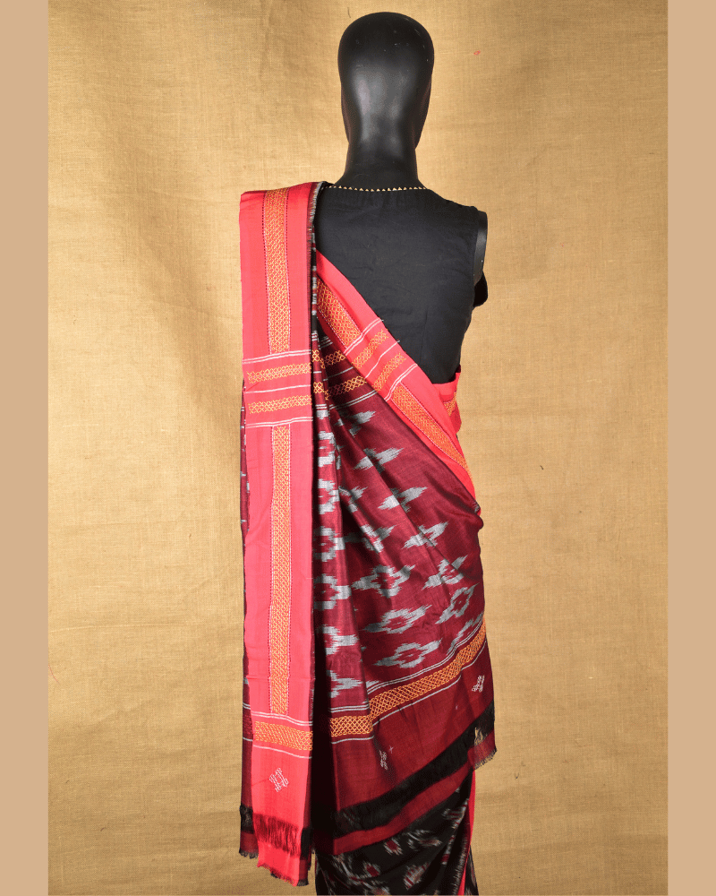 Black ikat saree with hand embroidery