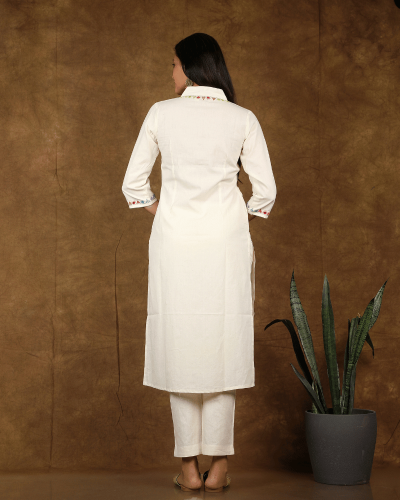 White embroidery straight kurta - Back