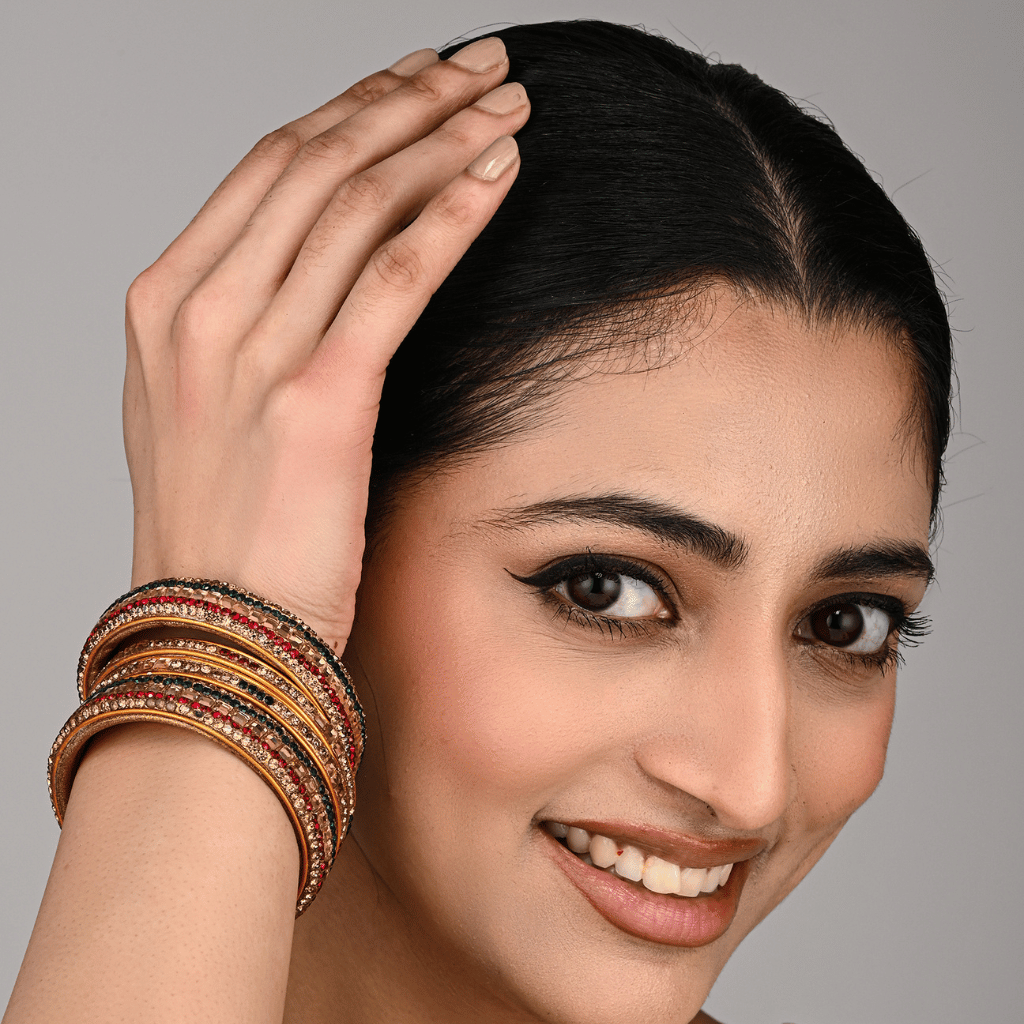 Set of Eight Bangles in Green & Red tones - Kritikala
